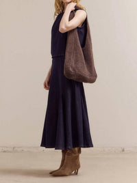 GRADE & GATHER Women's Medium Sized Knitted Shoulder Bag in brown - women's bag - detail view