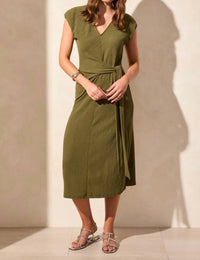 Tribal - V-neck Tie Waist Midi Dress