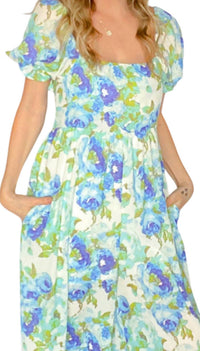 Bucketlist - Floral Poof Sleeve Smocked Back Jumpsuit