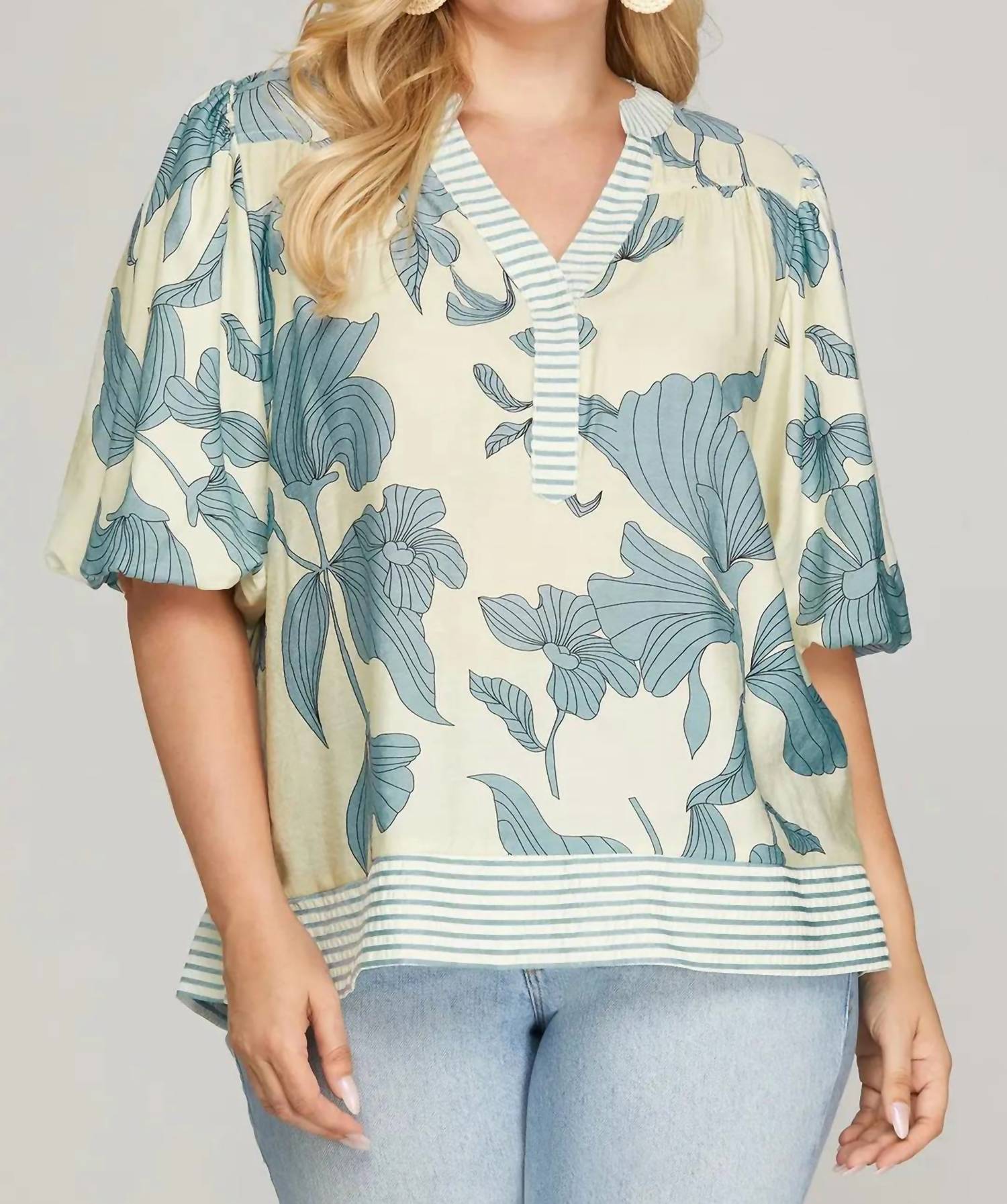 She + Sky - Bubble Sleeve Blouse