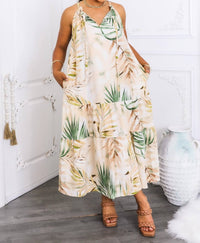 Surelymine - Tropical Palm Tiered Maxi Dress