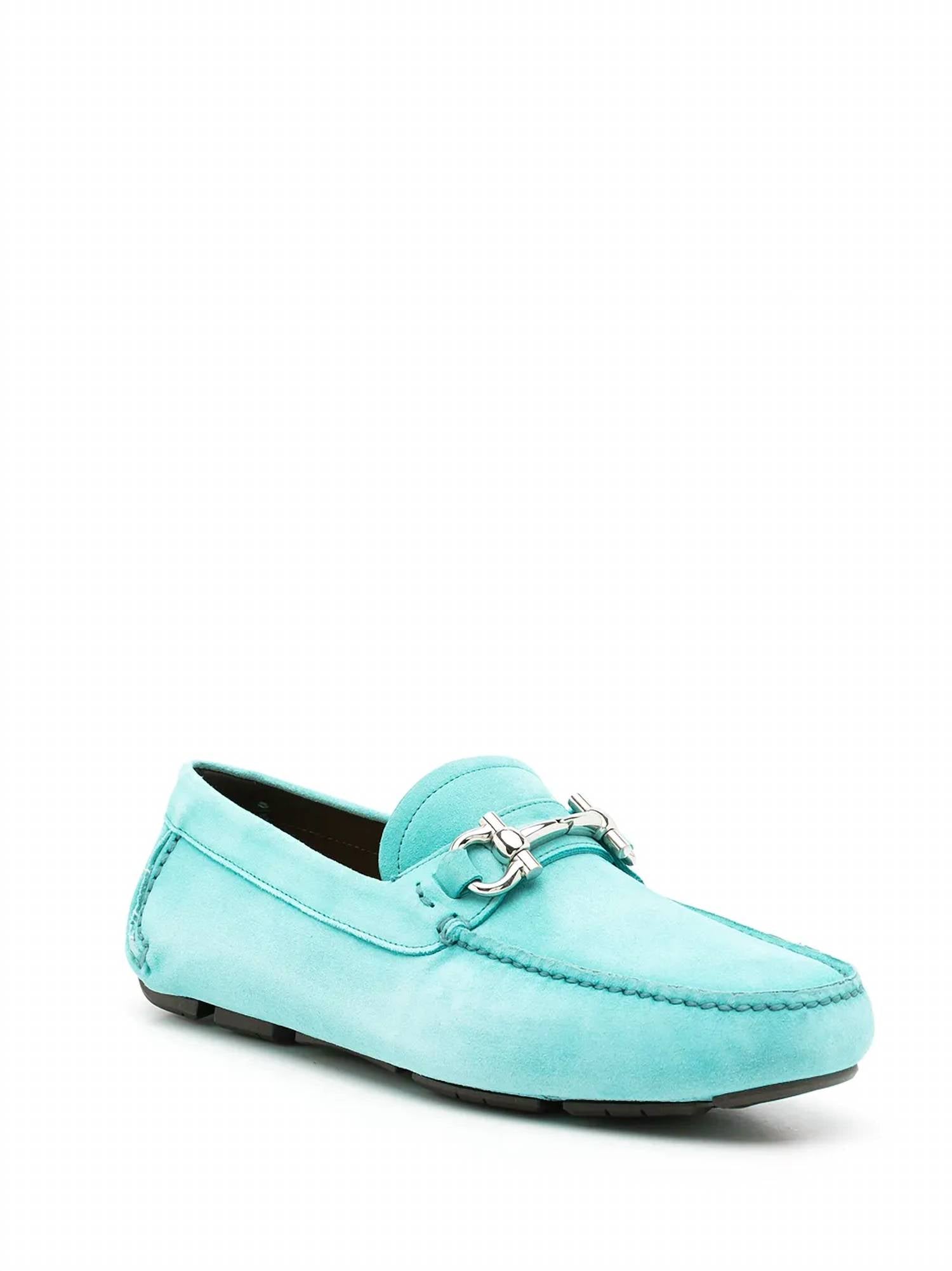 Salvatore Ferragamo Men's Gancini Leather Loafers in turquoise - men's loafer - view 100