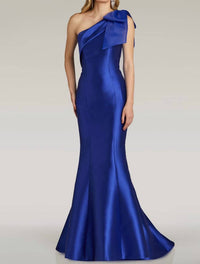 Gia Franco Elegant Asymmetrical Neck One Shoulder Evening Dress in royal - women's dress
