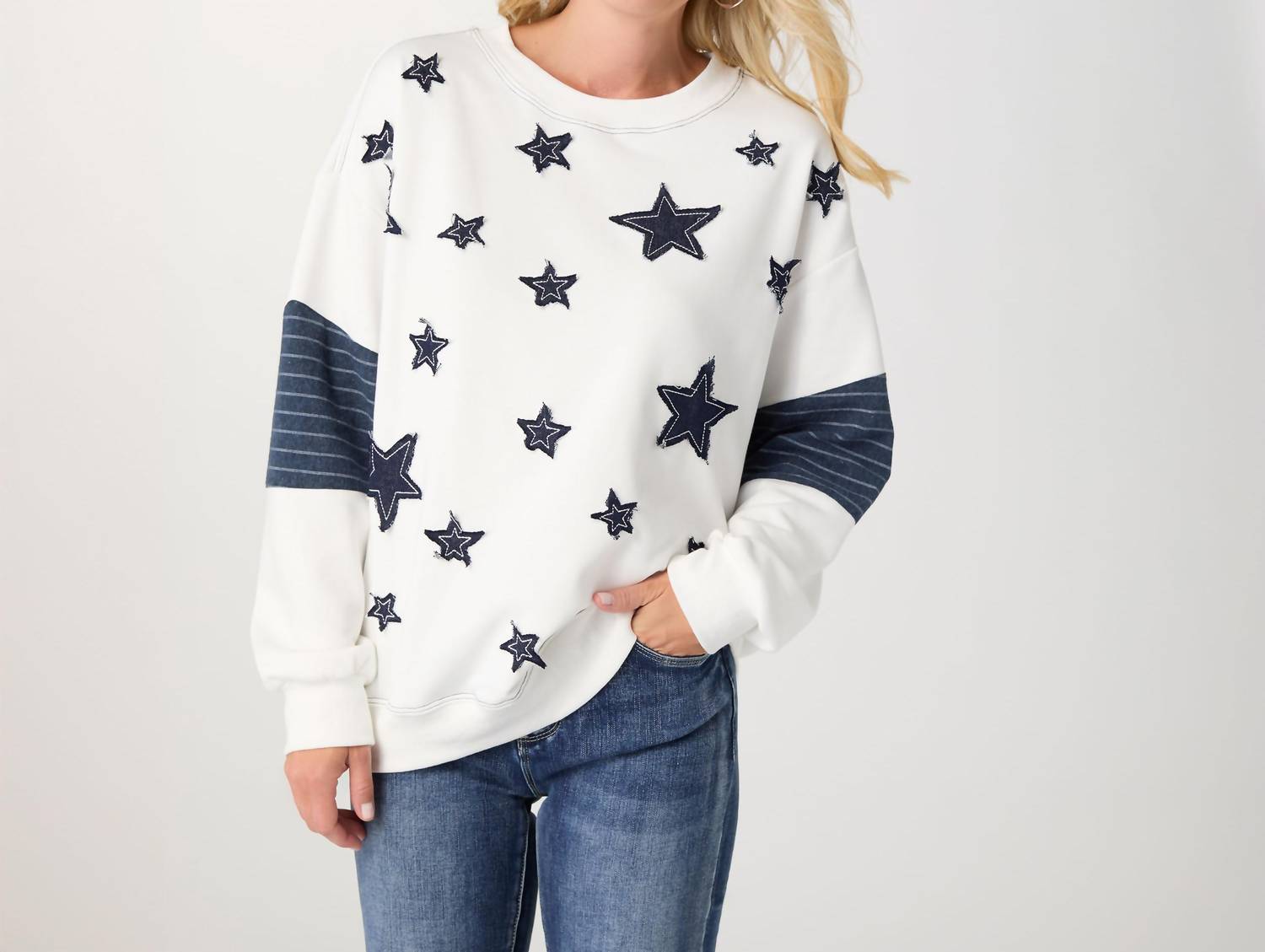 Coco + Carmen - Women's Athena Long Sleeve Star Patch Sweatshirt