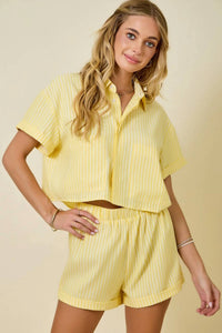 Day + Moon - Striped High Waisted Cuff Shorts