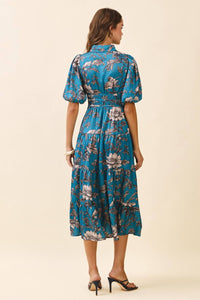 Tcec - Floral Print Collared Neck Button Front Midi Dress