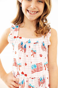 Mila & Rose - Fancy Flags Ruffle Cross Back Dress