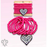 Pink Panache - Rhinestone Heart Stretch Bracelet Set