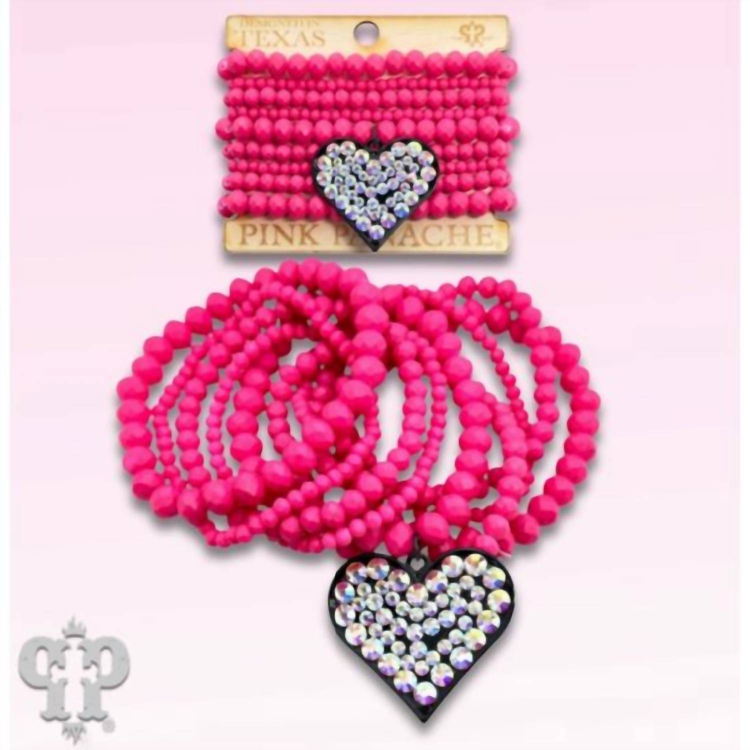 Pink Panache - Rhinestone Heart Stretch Bracelet Set