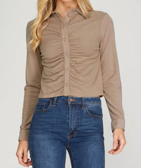 She + Sky - Long Cuff Sleeve Brushed Stretch Knit Top