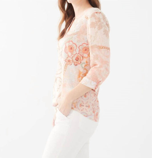 Fdj - Henley Three Fourth Sleeve Mesh Jersey Top