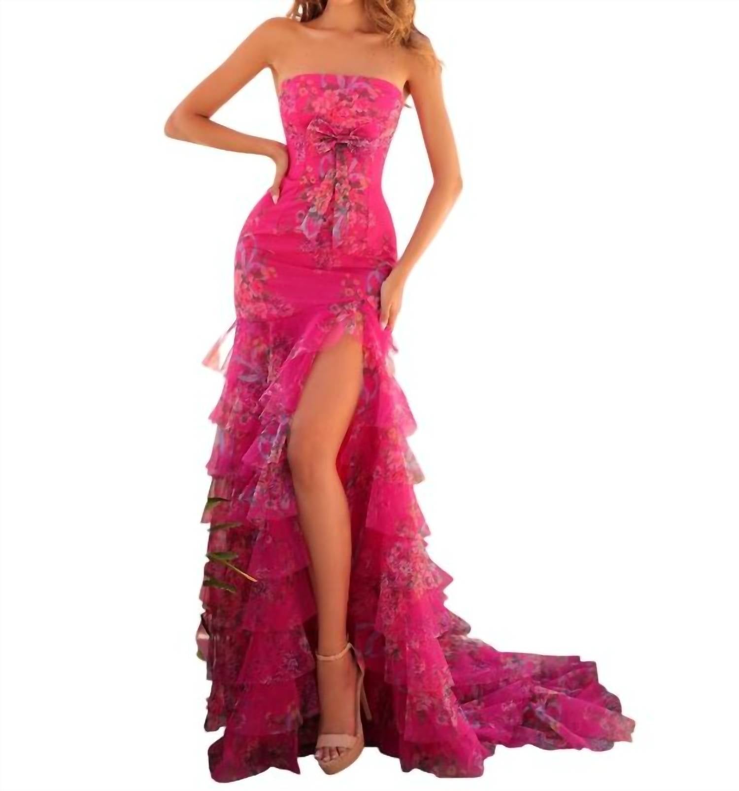 Amarra - Strapless Floral Gown With Ruffle Skirt Style