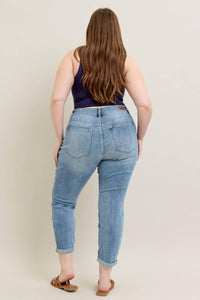 Judy Blue - Mid Rise Bleach Wash Cuffed Boyfriend Denim Jeans - Plus Size
