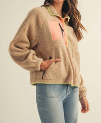 LovLov Daily Colorblock Button Pullover in desert sand - women's top - alternate view