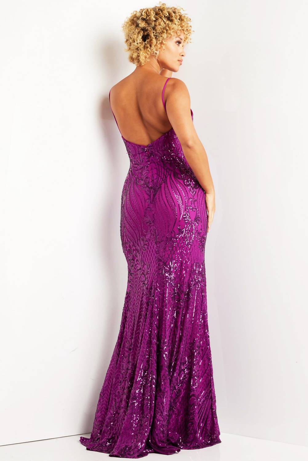 JOVANI Sequin Embellished Backless Dress in purple - women's dress - alternate view
