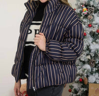 Blu Pepper - Women's Striped High Neck Puffer Jacket