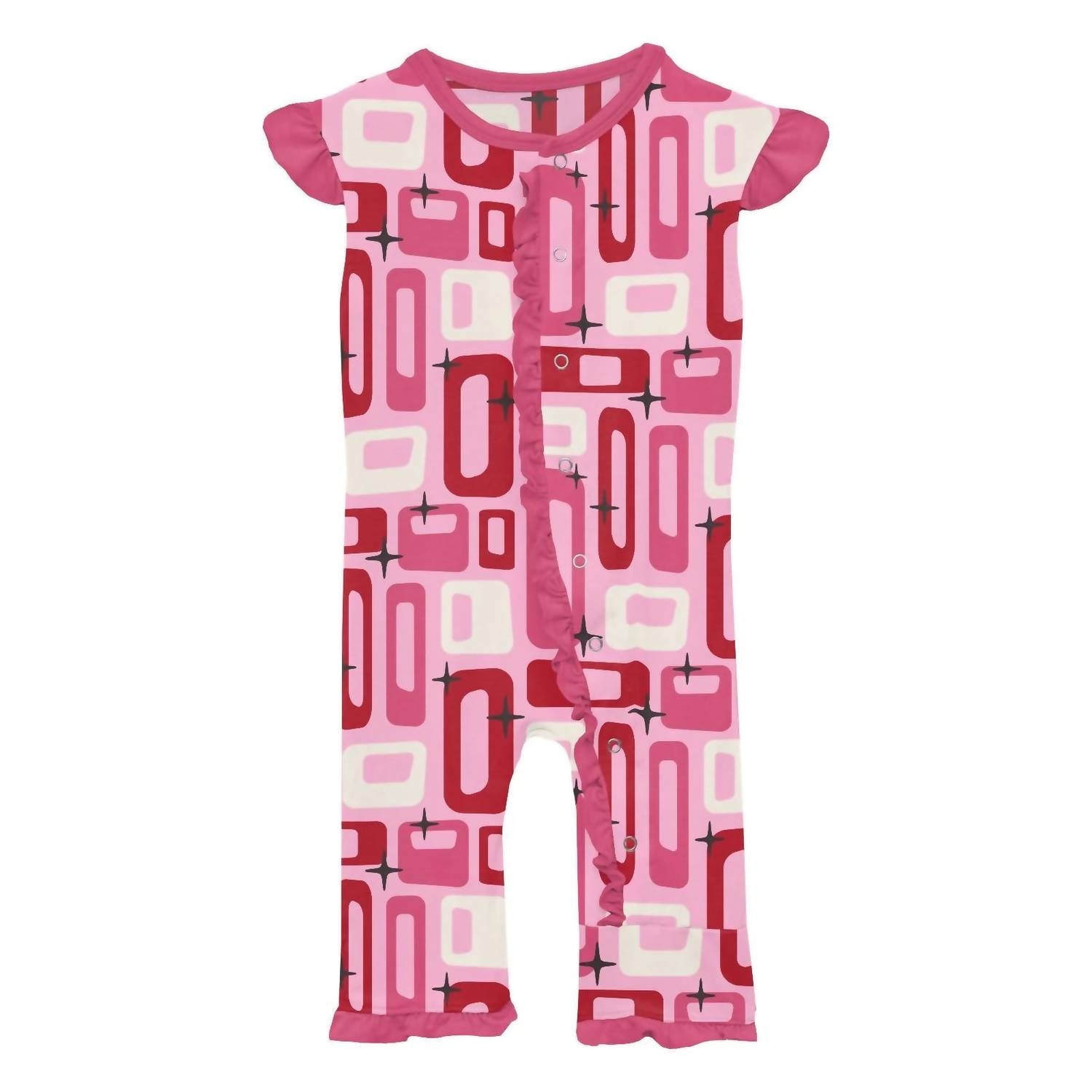 Kickee - Girls' Bamboo Print Ruffle Tank Romper