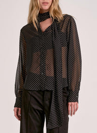 ELAN Spot On Long Sleeve Blouse in black - women's blouse