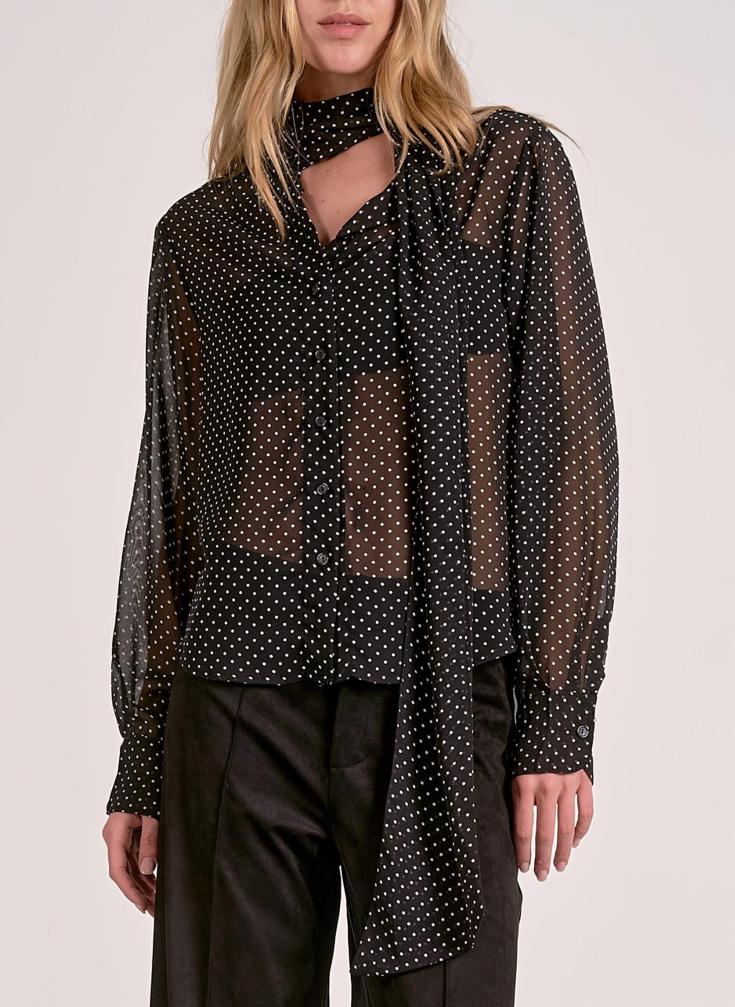 ELAN Spot On Long Sleeve Blouse in black - women's blouse