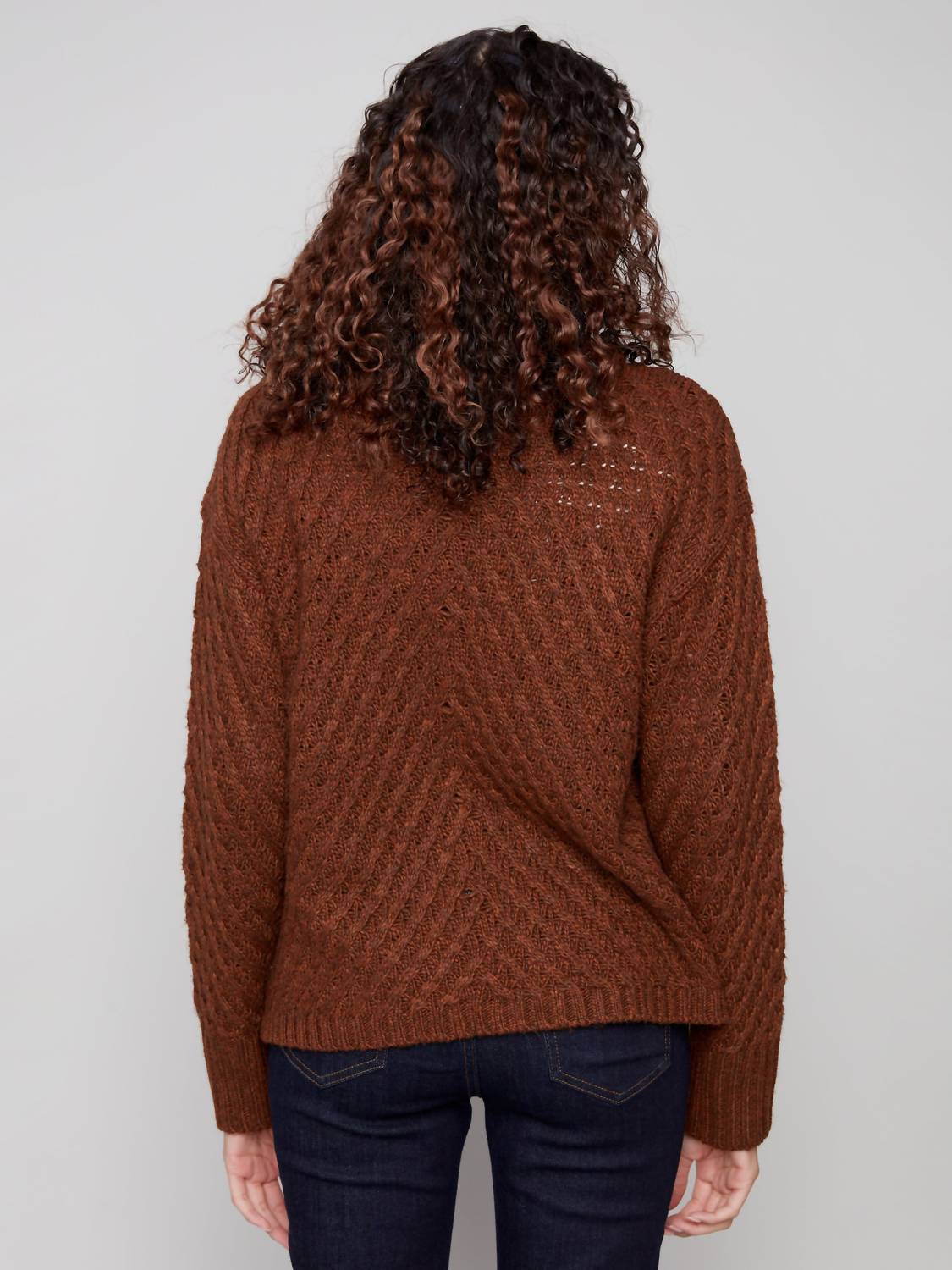 Charlie B - Cowl Neck Sweater With Diagonal Cable