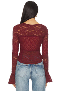 Free People Lace Layering Long Sleeve Blouse in cabrenet - women's blouse - detail view