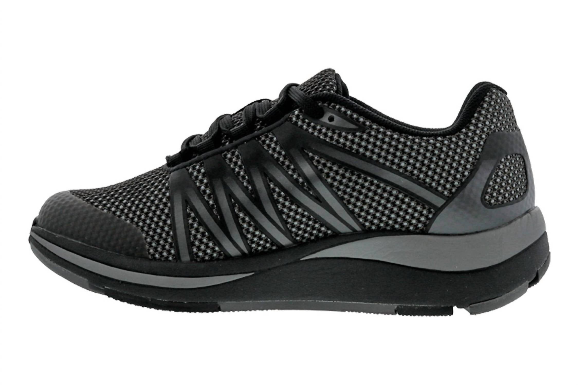 DREW Women's Balance Comfort Sneaker in black mesh combo - women's sneaker - detail view