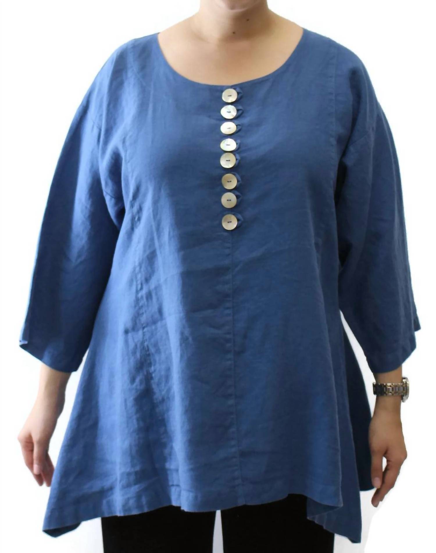 Mosaic - Scoop Neck Button Linen Top