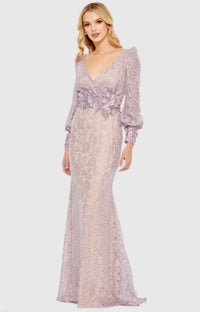 Mac Duggal - Lace Long Sleeve V Neck Embellished Gown