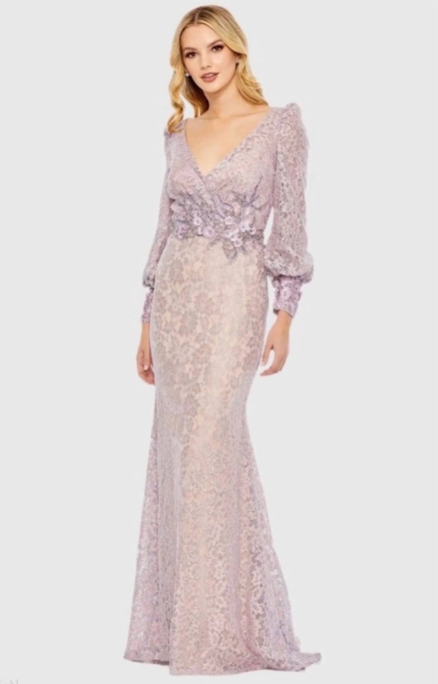 Mac Duggal - Lace Long Sleeve V Neck Embellished Gown