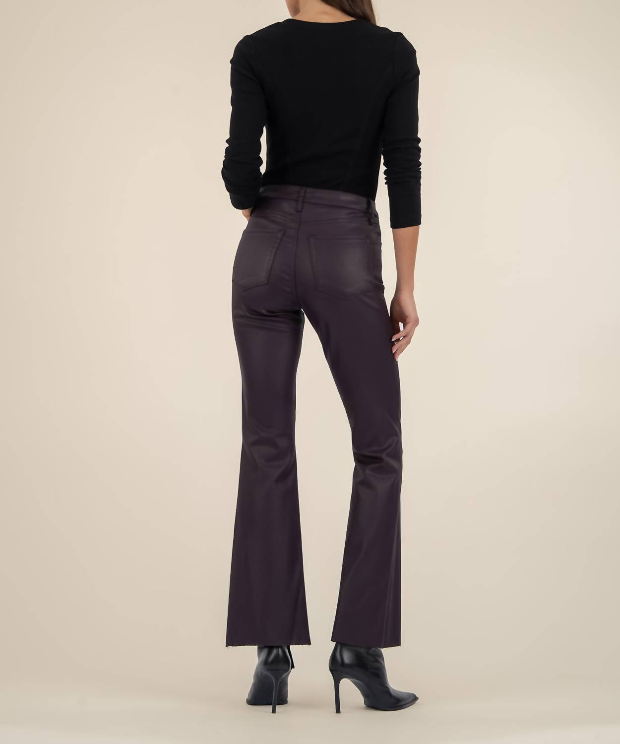 KUT FROM THE KLOTH Stella Coated High Rise Flare Pants in sangria - women's pants - alternate view