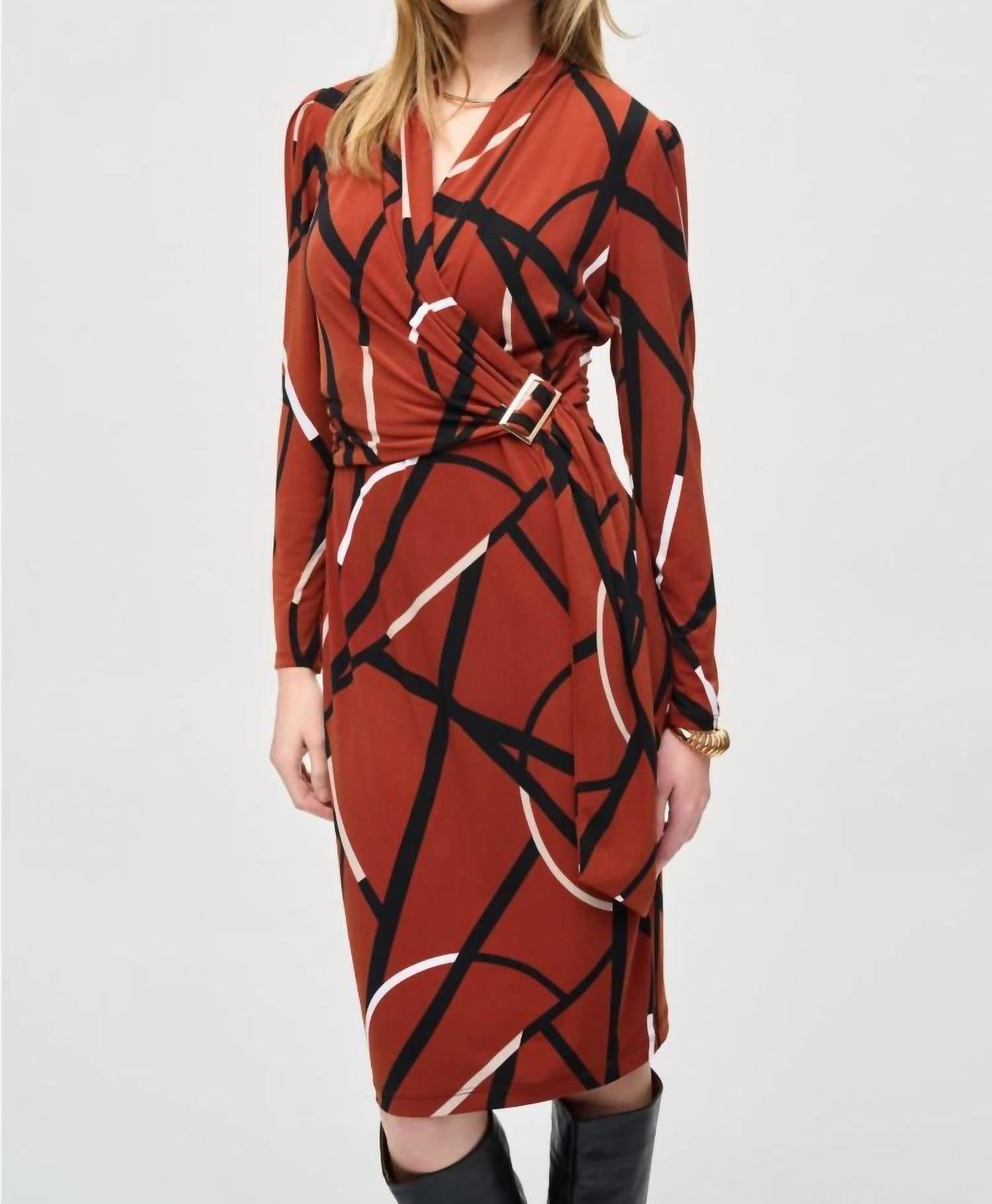 Joseph Ribkoff - Abstract Print Faux Wrap Sheath Dress