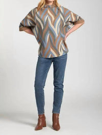Apny - Interlacing Lines Cowl Neck Sweater