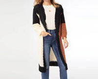 COCO + CARMEN Ravell Chunky Open Knit Cardigan in black cream rust - women's cardigan