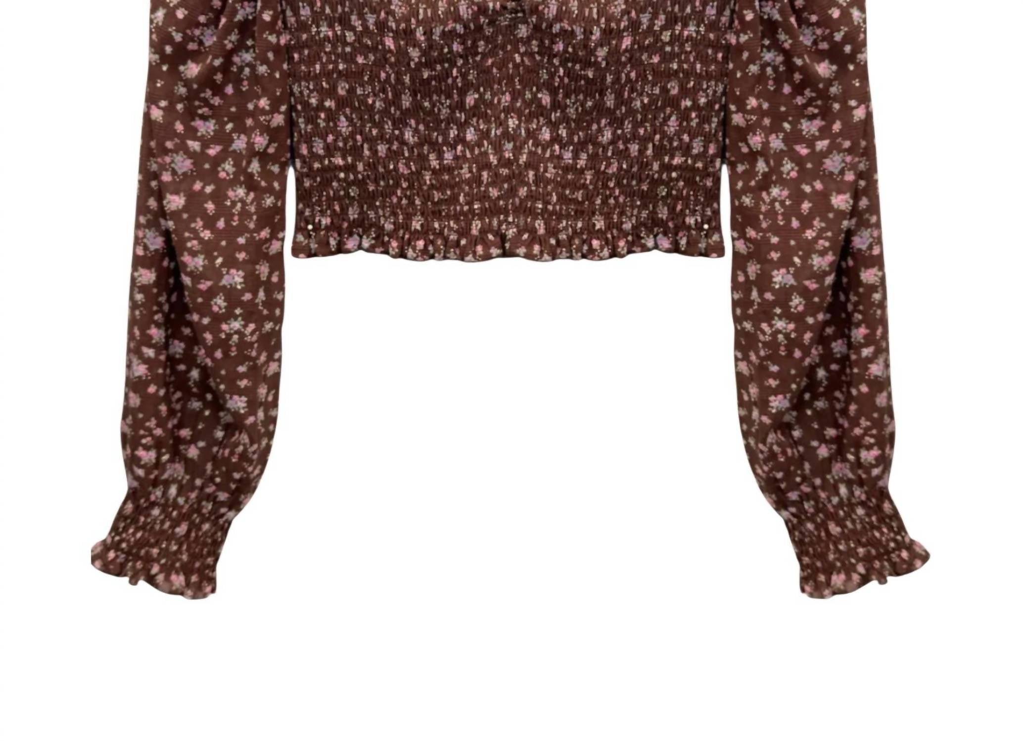 Katie J NYC Girl's Floral Chloe Top in chocolate - kids' blouse