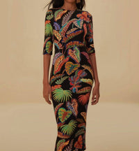 Farm Rio - Cool Foliage Jersey Half Sleeve Midi Dress