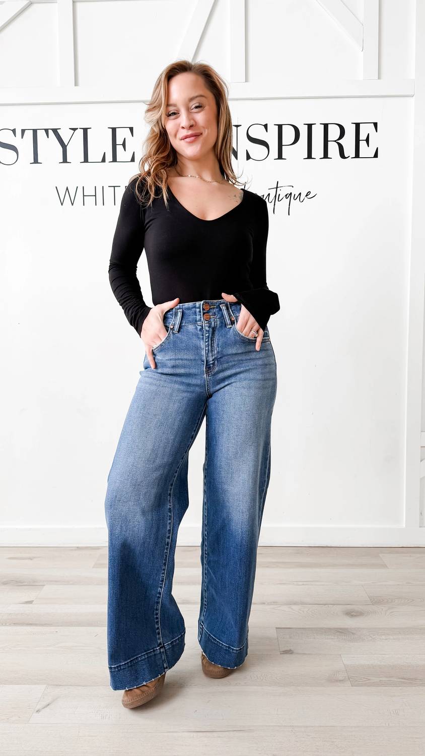 Risen - High Rise Wide Hem Jeans