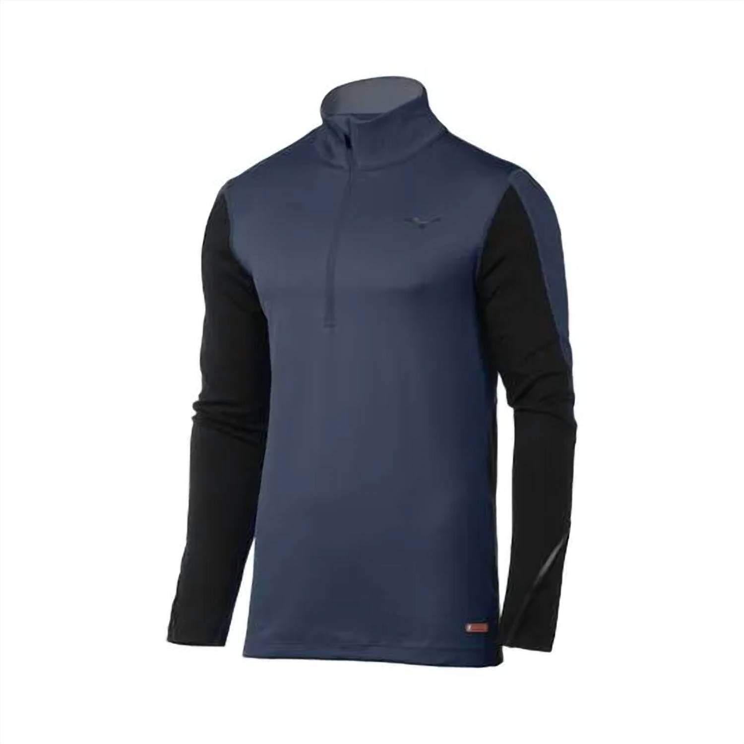 MIZUNO Men's Breath Thermo Half Zip Top in indigo black - men's long sleeve top