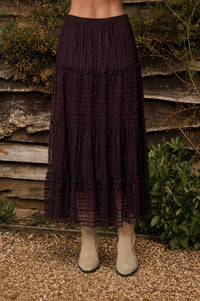 Blu Pepper - Textured Stripe Ruffle Tiered Midi Skirt