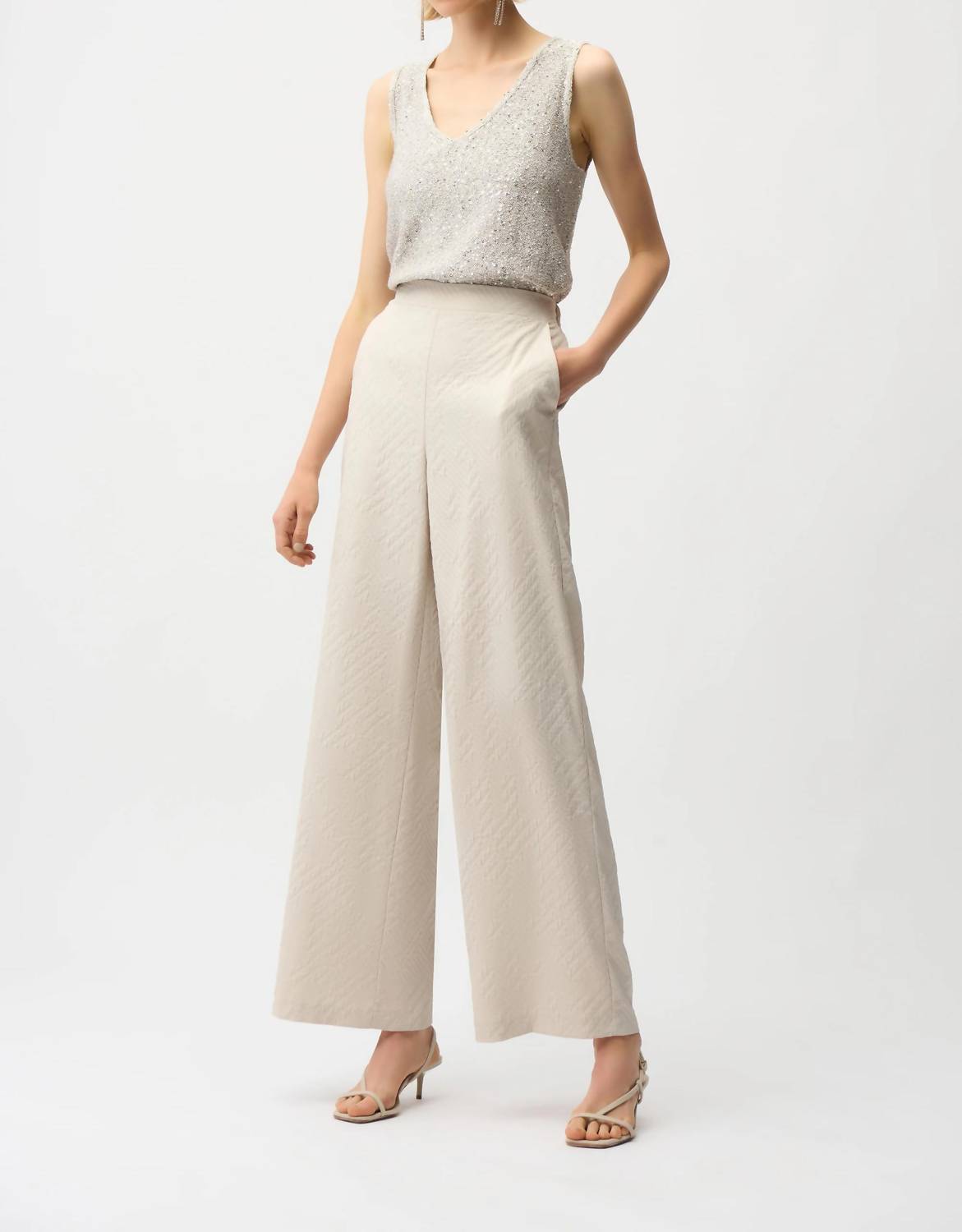 Joseph Ribkoff Sequins Yarn V-Neck Camisole in moonstone - women's shirt - detail view
