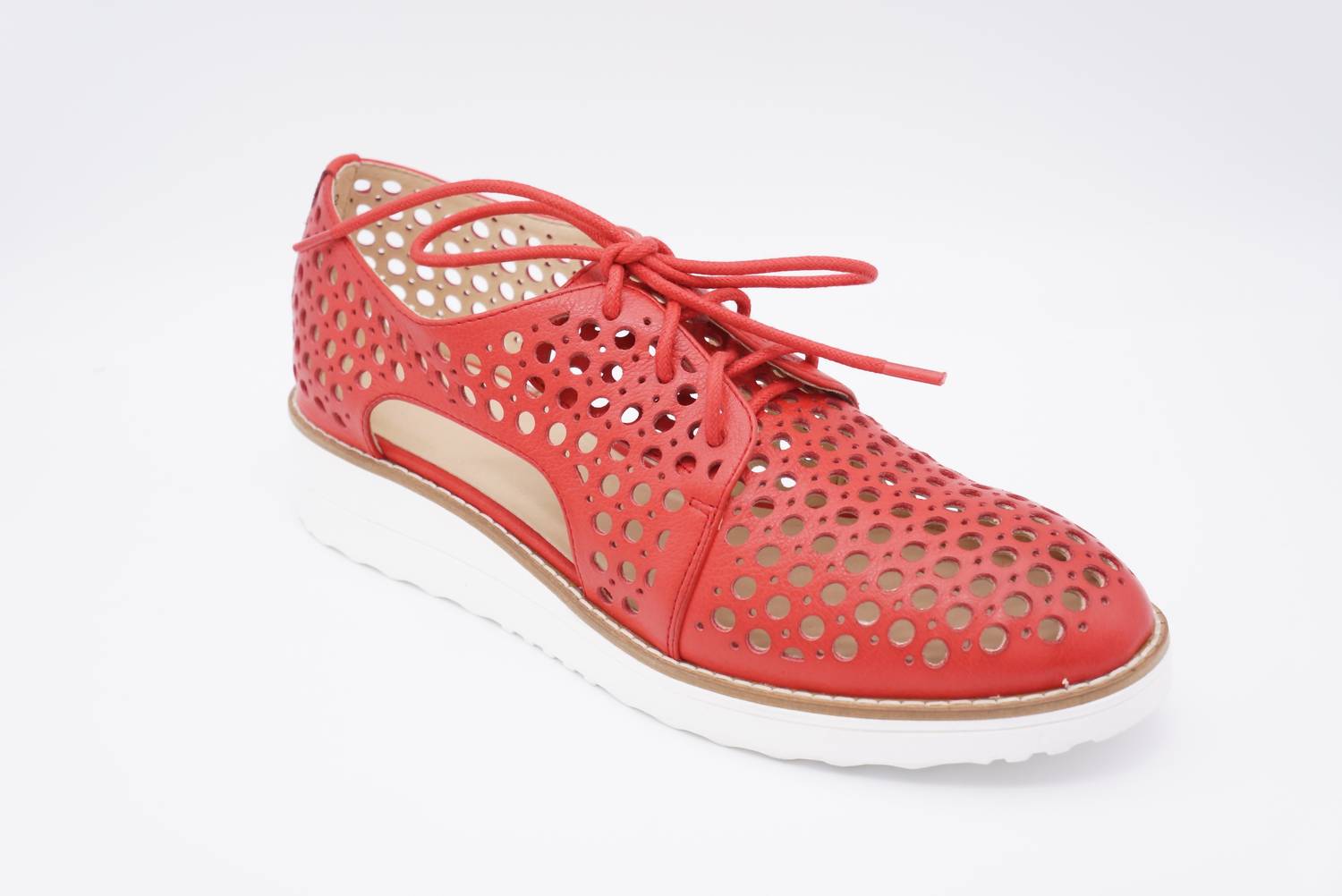 Django & Juliette Women's Onstage Lace-up Sneakers in red leather white sole - women's sneaker