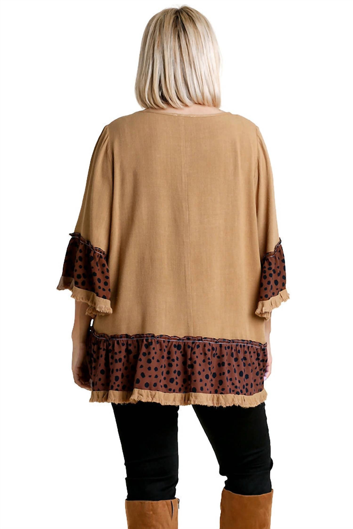Umgee - Spotted Bell Sleeve Frayed Top