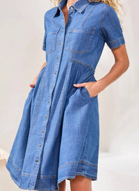Tribal - Snap Down Denim Dress With Pockets
