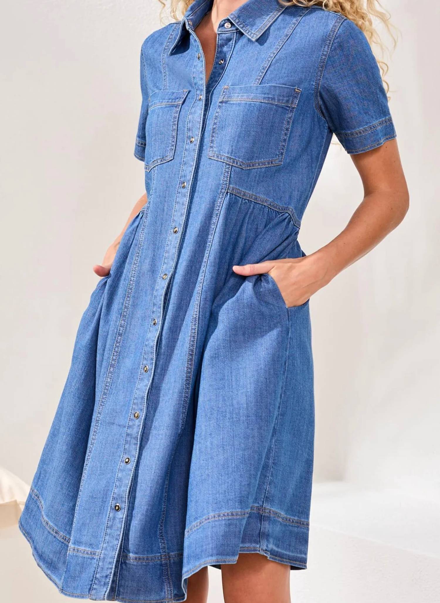 Tribal - Snap Down Denim Dress With Pockets