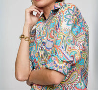 Hinson Wu Long Sleeve Button Down Shirt in multi paisley print - women's shirt - alternate view