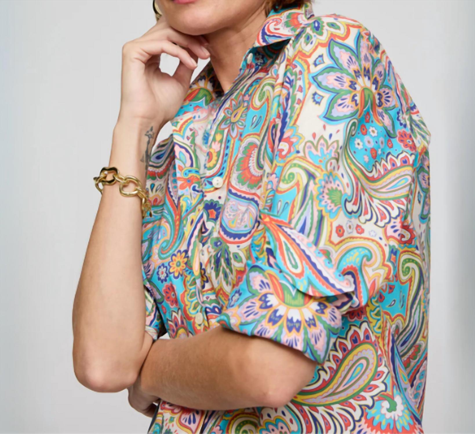 Hinson Wu Long Sleeve Button Down Shirt in multi paisley print - women's shirt - alternate view