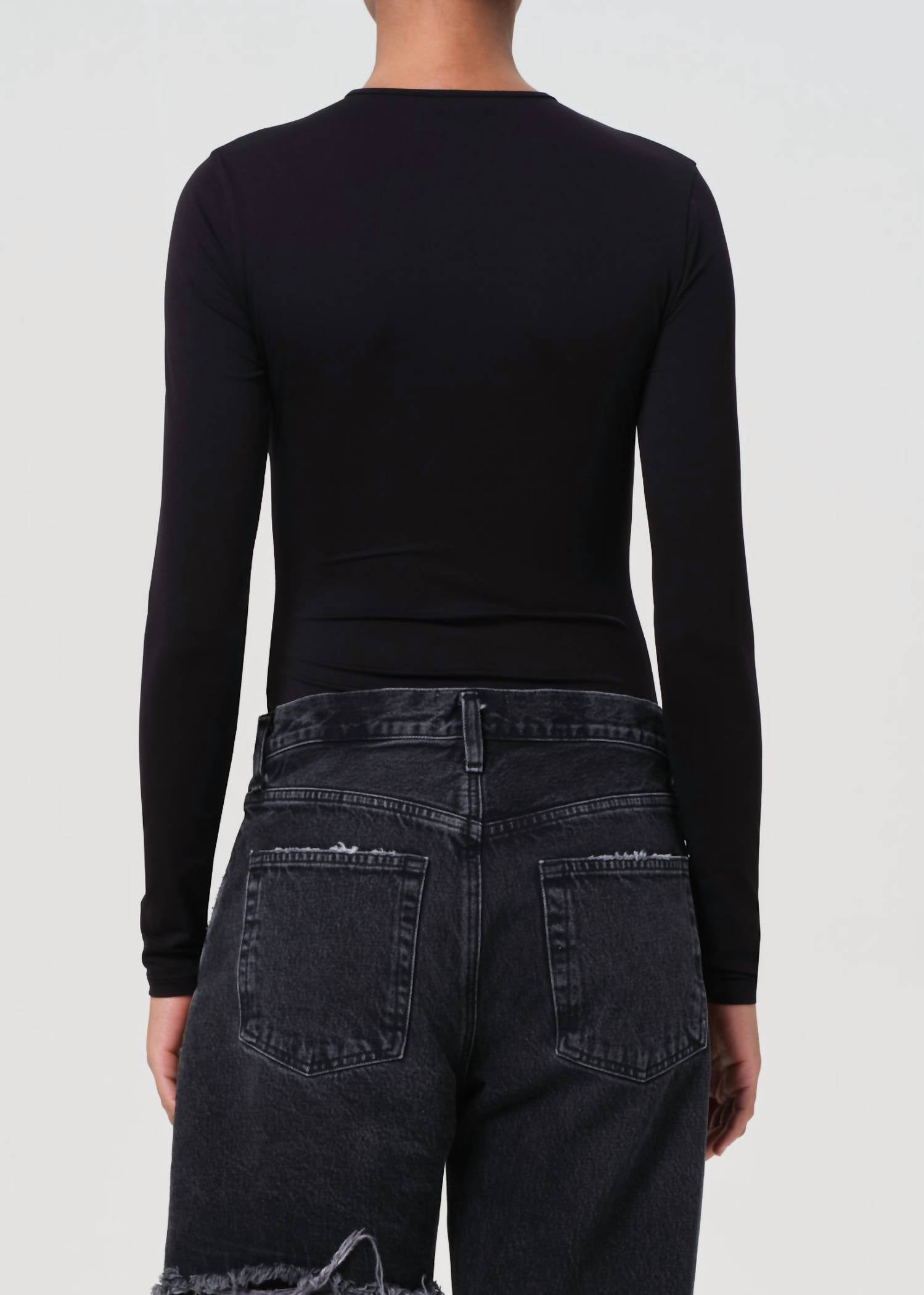 AGOLDE Aura Long Sleeve Bodysuit in black 1 - women's shirt - detail view
