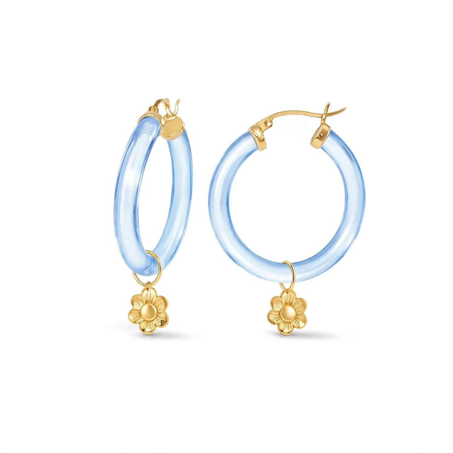 Gold & Honey - Women's Flower Charm Lucite Hoop Earrings