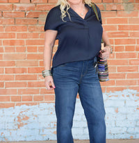 Renuar - Woven Short Sleeve V-neck Blouse