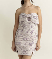Mable - Floral Brocade Bow Mini Dress