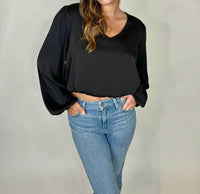 Kld. Signature - Long Sleeve Washed Satin Bubble Hem Blouse